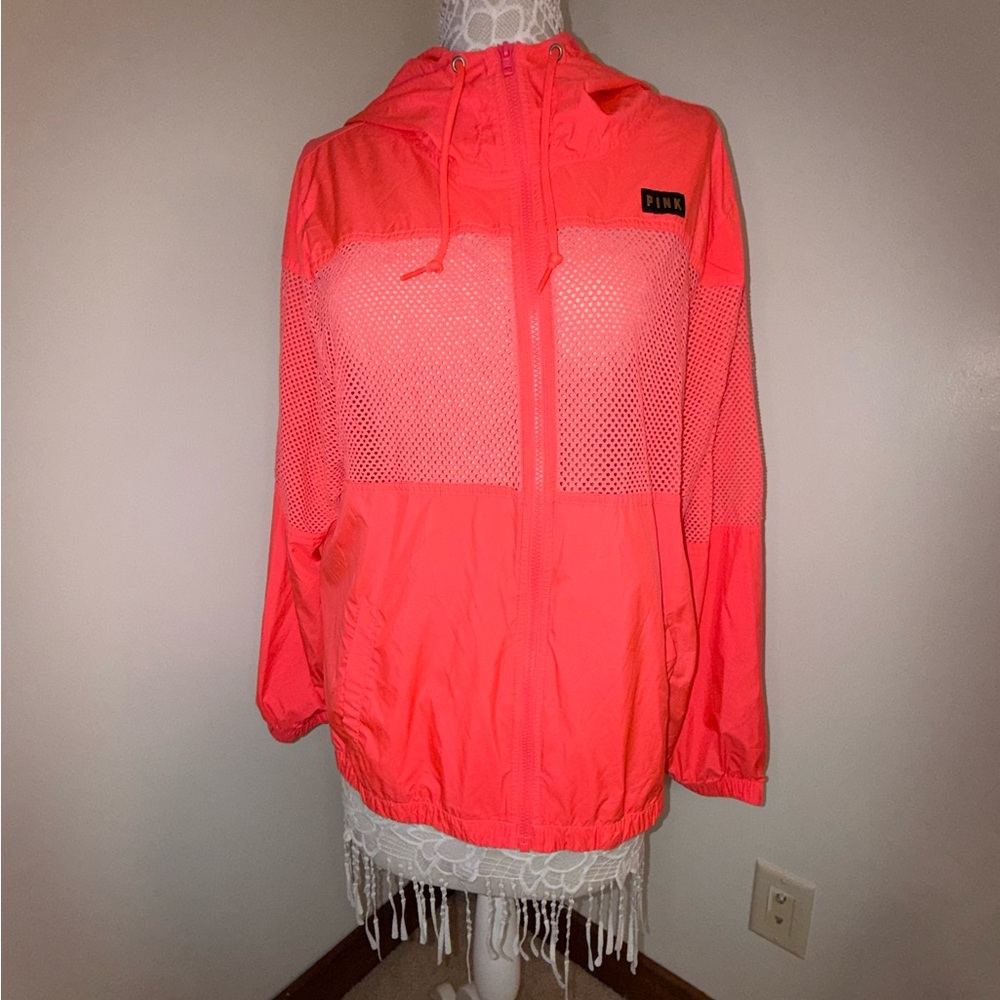PINK Victoria’s Secret medium pink mesh windbreaker jacket.